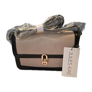 Jules Kay Mia Crossbody Bag Blush Lizard Vegan Leather Embossed Black Trim